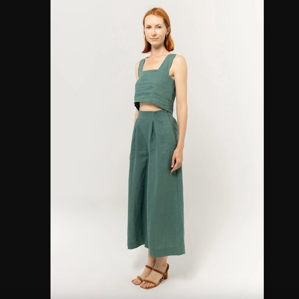 Bel Kazan Larkin Button Back Top + Atlas Gaucho Pants Linen 2pc Coord Set XS